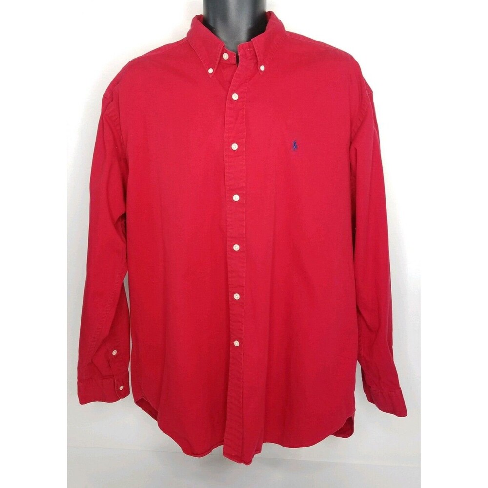 RALPH LAUREN Vintage Red Solid Button Down Casual Blaire Shirt Size XL